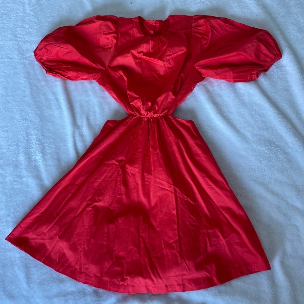 NIA The Brand Red Puff Sleeve Cutout Dress